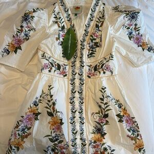 FARM Rio White Dress with Vibrant Floral Embroidery